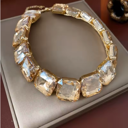 Bold Square Glass Fashion Jewelry Necklace and Earring Jewelry Setape Glass