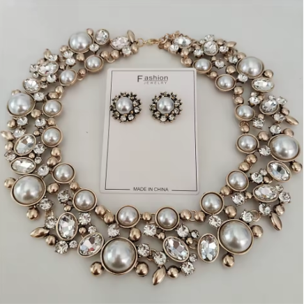 Statement Collar Choker Necklace and Earring Jewelry Set