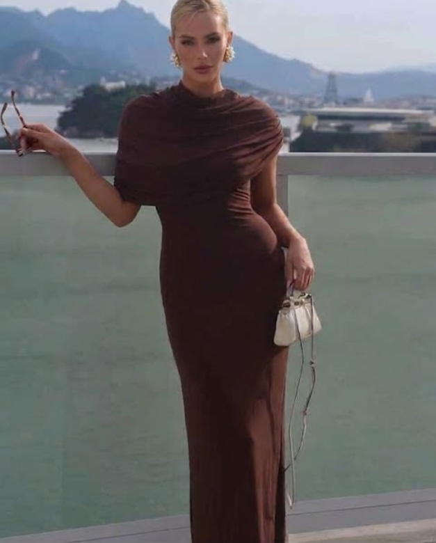 Elegant Ruched Shoulder Pleated Party Long Dress