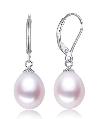 Real 8-9mm Natural Freshwater Pearl Earrings  With 925 Sterling Silver