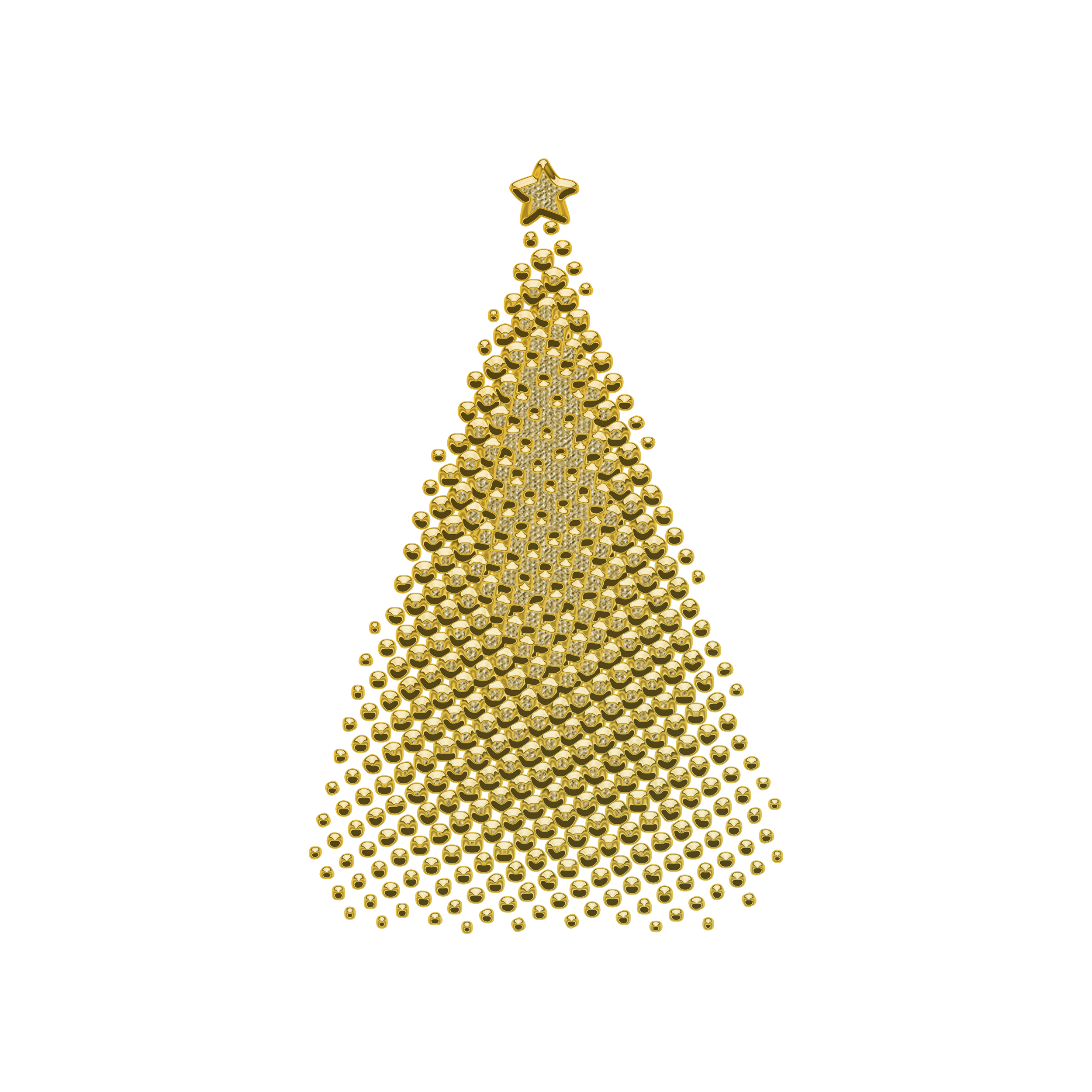 Golden Christmas tree made of small golden ornaments with a golden star on top.