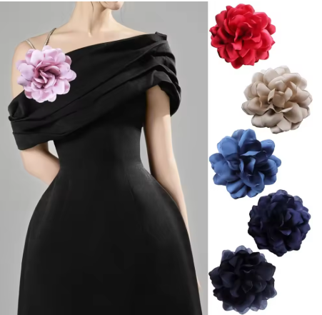 12CM Women's Satin Camellia Flower Lapel  Oversized Brooch
