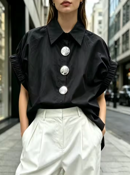 black elastic sleeve blouse.png