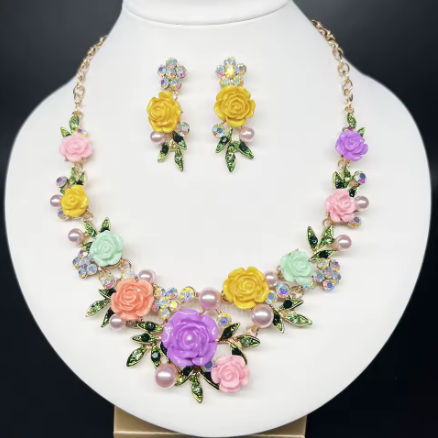 Intricate Rose Accent Classic Jewelry Set