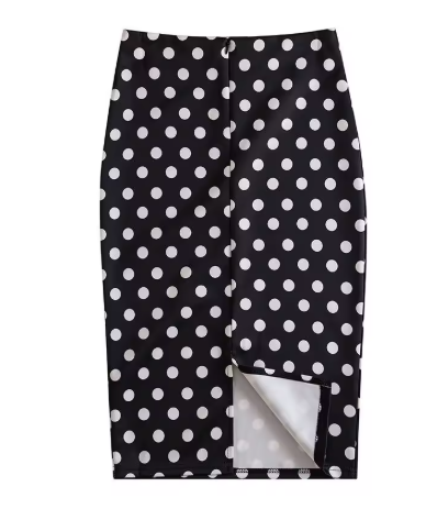 black polkadot bodycon skirt.png