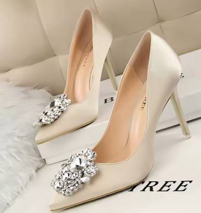 Women's Rhinestone Satin High Heel Stiletto Pumps