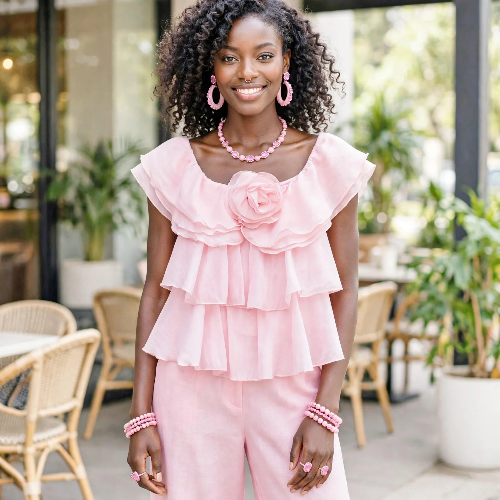 Women's Chiffon Flower Detail Ruffle Layered Summer Blouse | Vogue Harbour