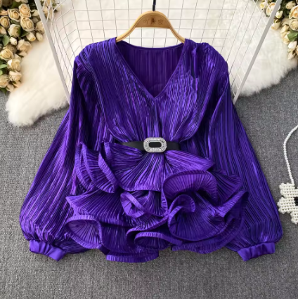 Royal Blue Ruffle Hem Blouse.png