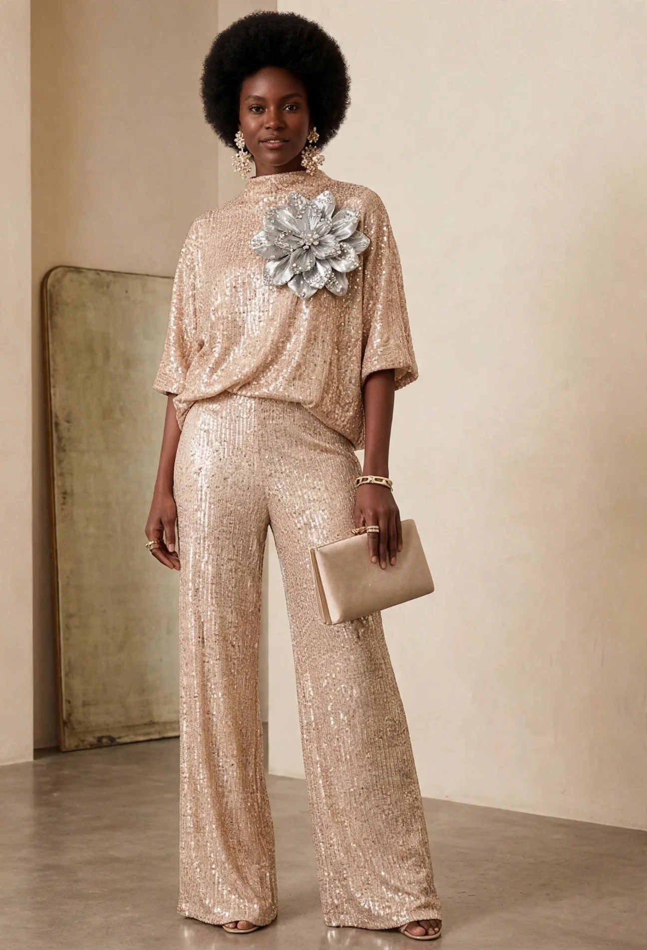 Women's Chic Sequin Elegant  Loose Party Blouse (Brooch Not Included)