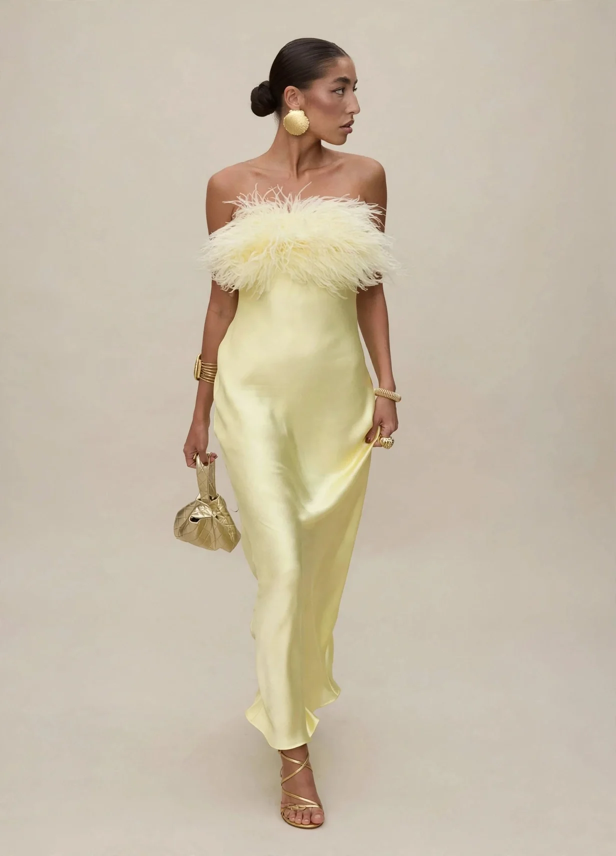 Feather Strapless Backless Off Shoulder Long Dress