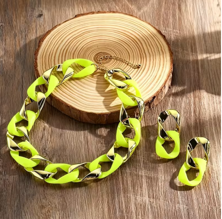 Chunky Chain Link  Choker Necklace and Earring Jewelry Set