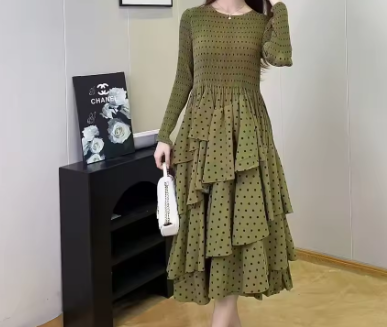 Green Polka Dot Tiered Dress.png
