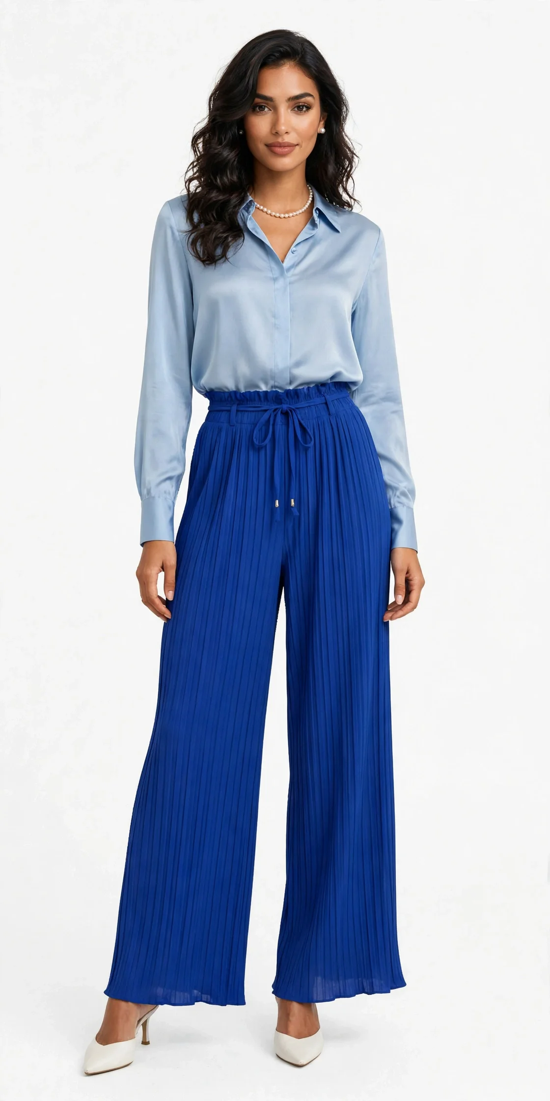 Loose Lace Up Wide Leg High Waist Pleated Trousers