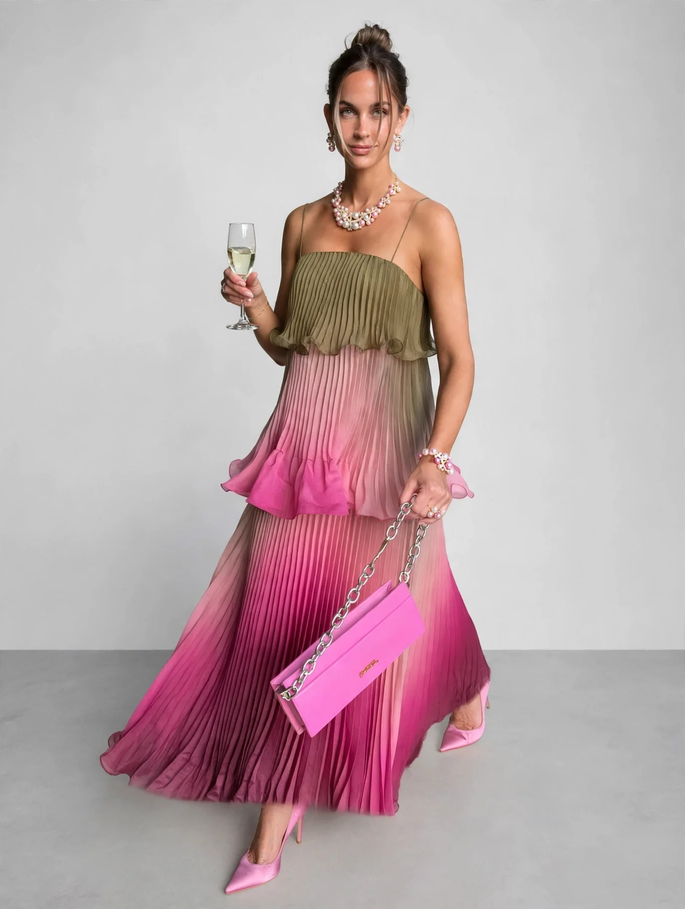 Chic Multicolored Pleated Summer Maxi Dress