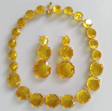 Colored Glass Necklace and Earring Jewelry Set
