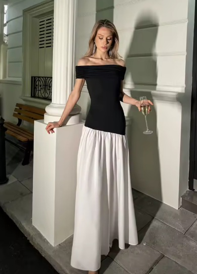 Women's Slash Neck Color Block Maxi Dress | Vogue Harbour