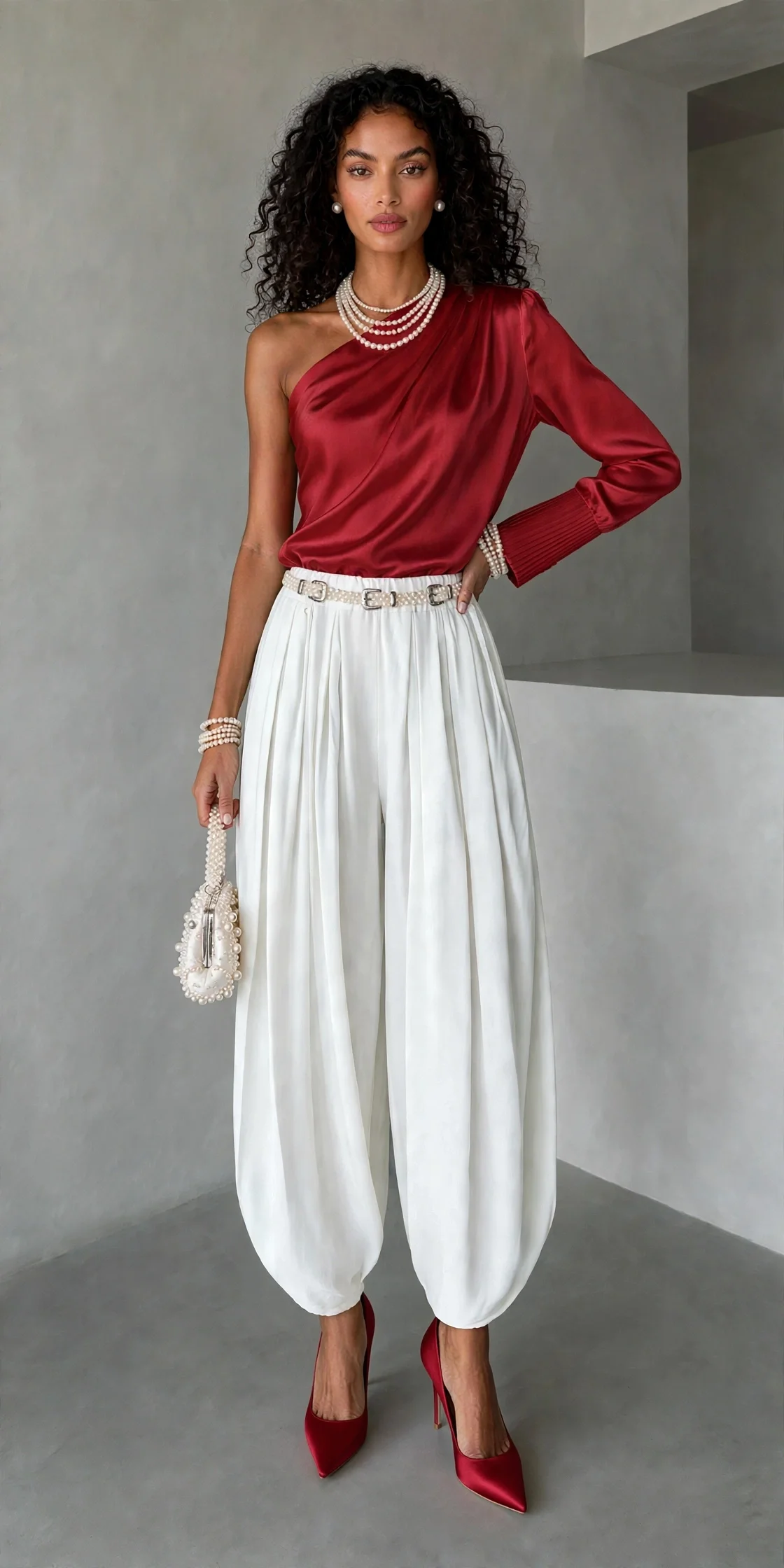 Elegant Loose Fit Fashion Pleated Elastic Waist Lantern Pants