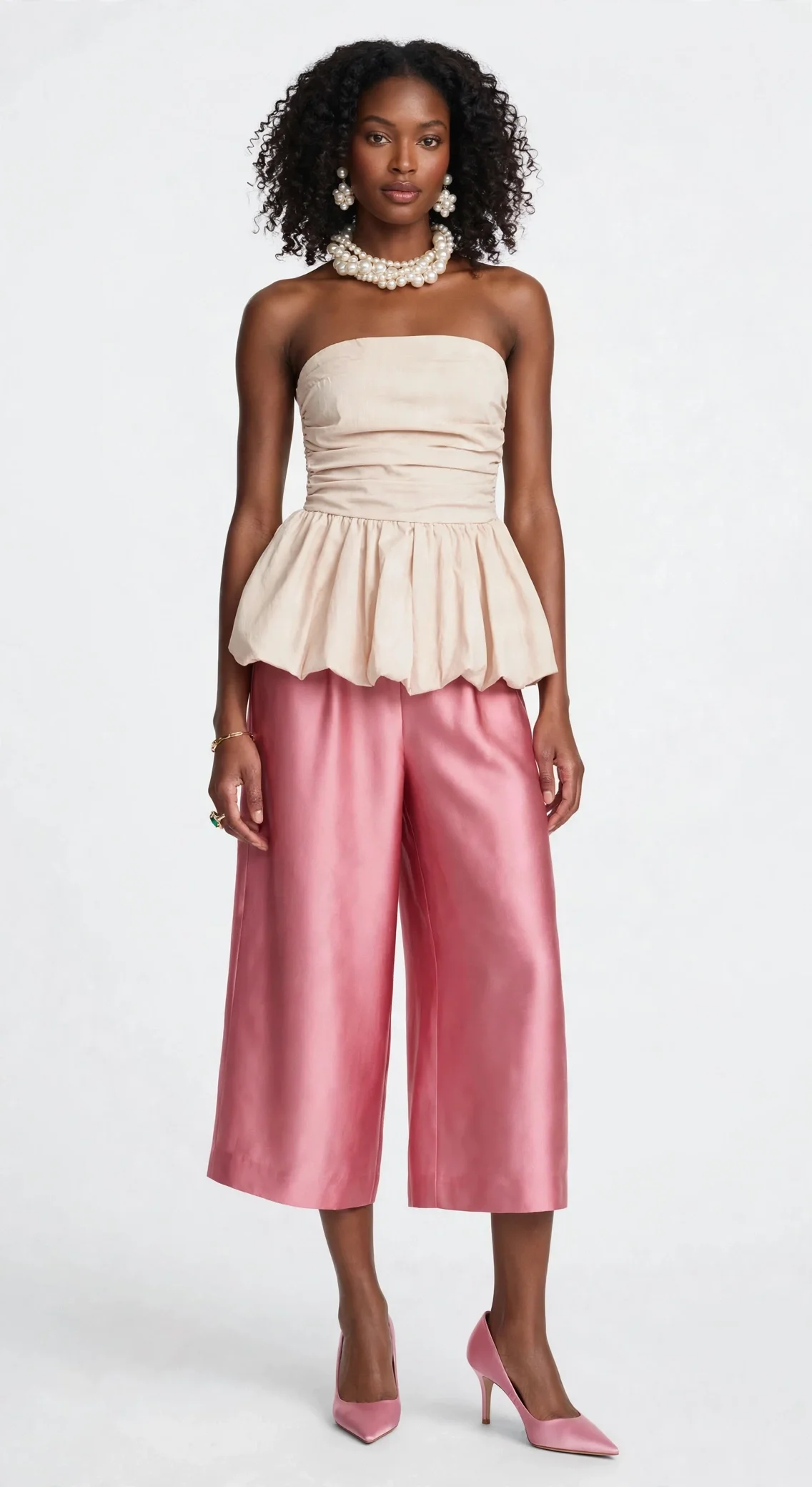 Chic Pleated Strapless Balloon Blouse