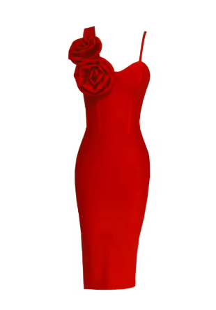 red 3d one shoulder dress 2.png