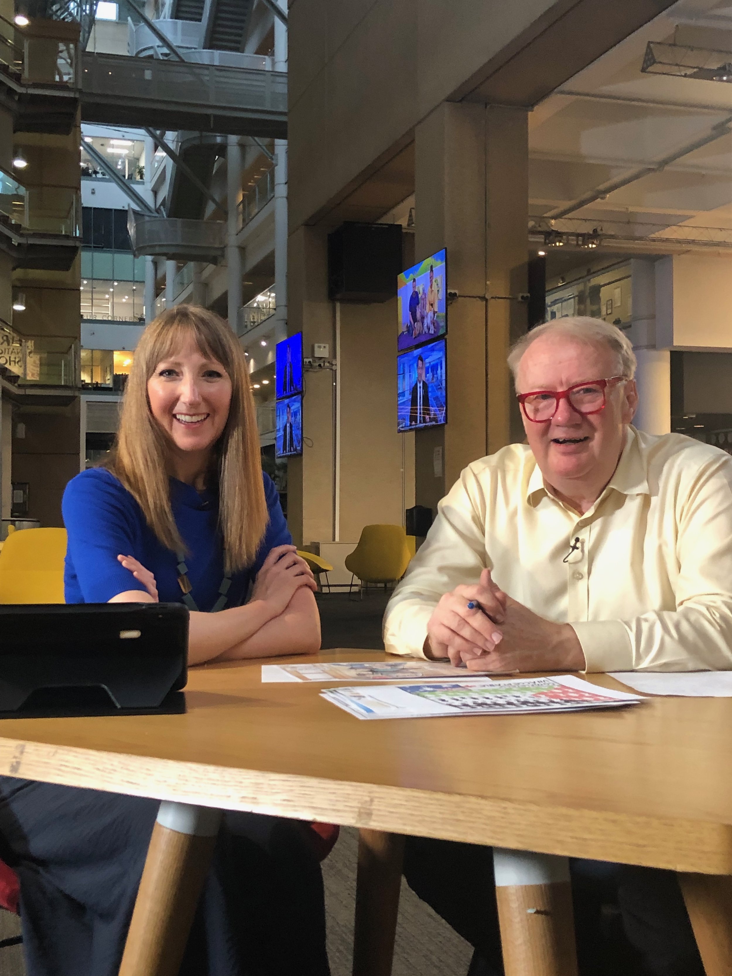 Photograph of Megan Herbert and Mike Bowers on the set of the Talking Pictures segment on ABC's Insiders Program.
