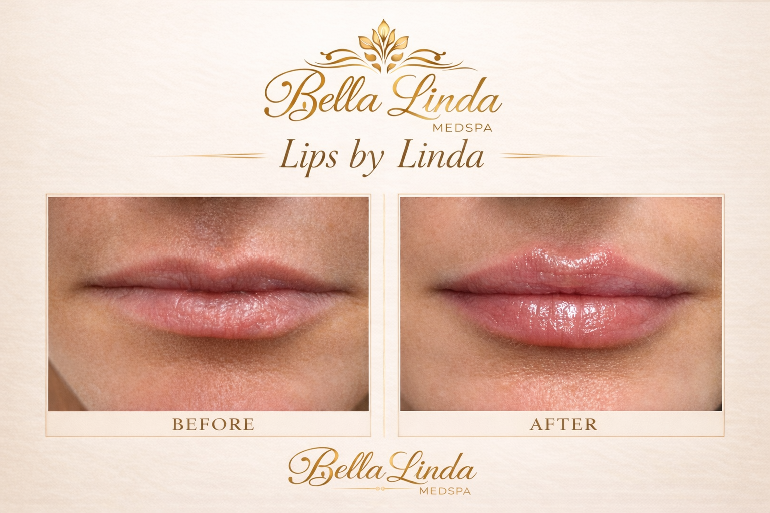 Comparison image showing lips before and after applying a lip gloss or balm. The 'before' side depicts lips with a matte appearance, while the 'after' side features lips with a shiny, glossy finish.