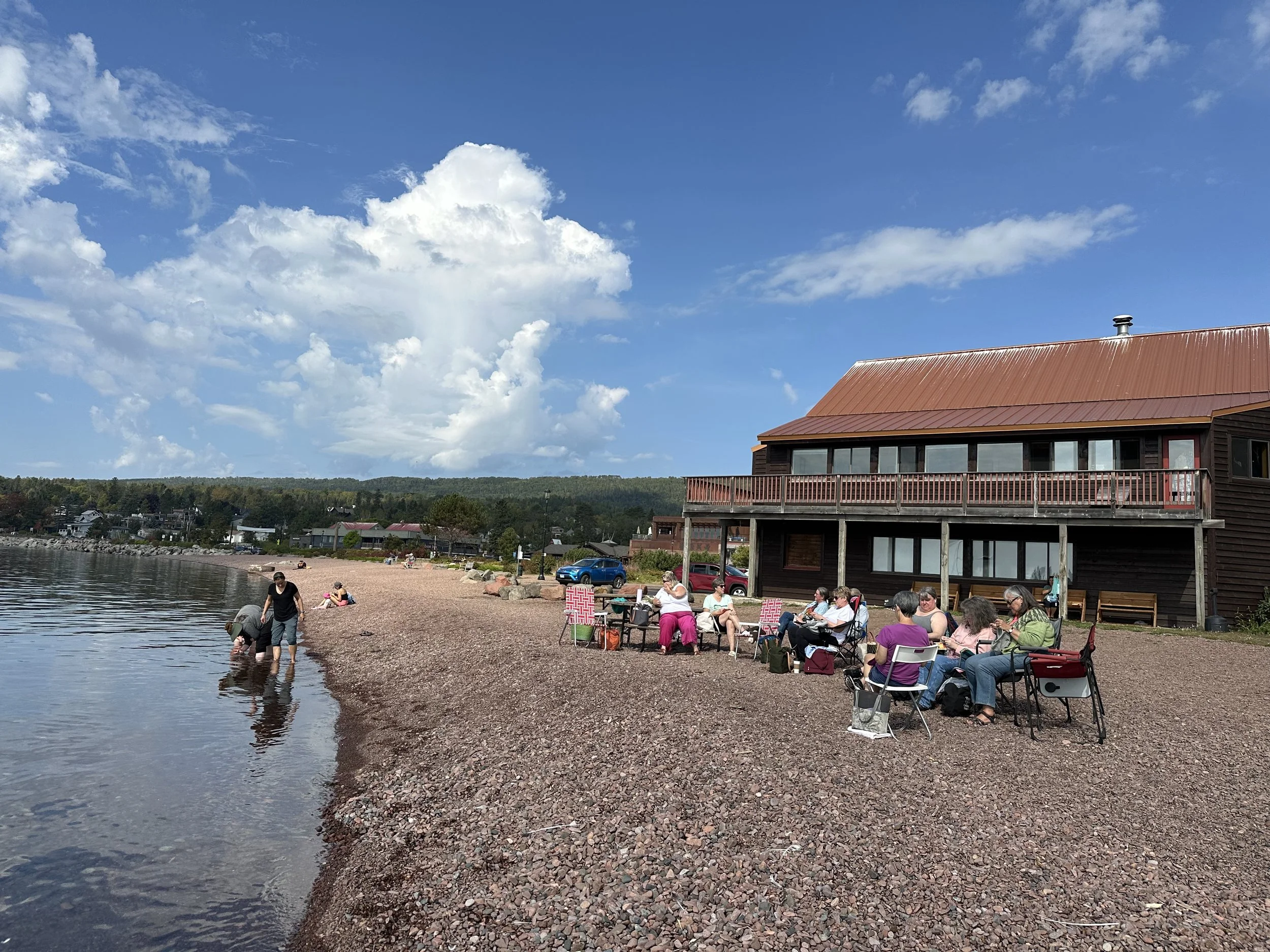 Beach Knitting in Gand Marais at Knit Camp