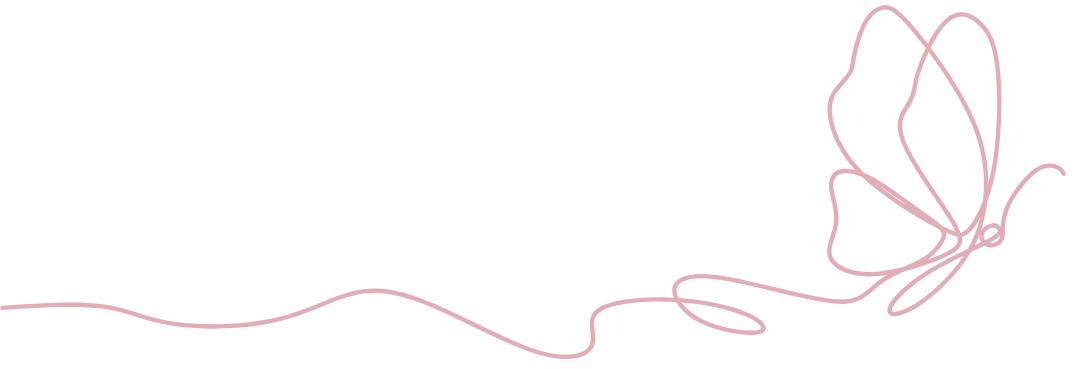 Line art illustration of a butterfly with stylized wings, connected to a wavy line.