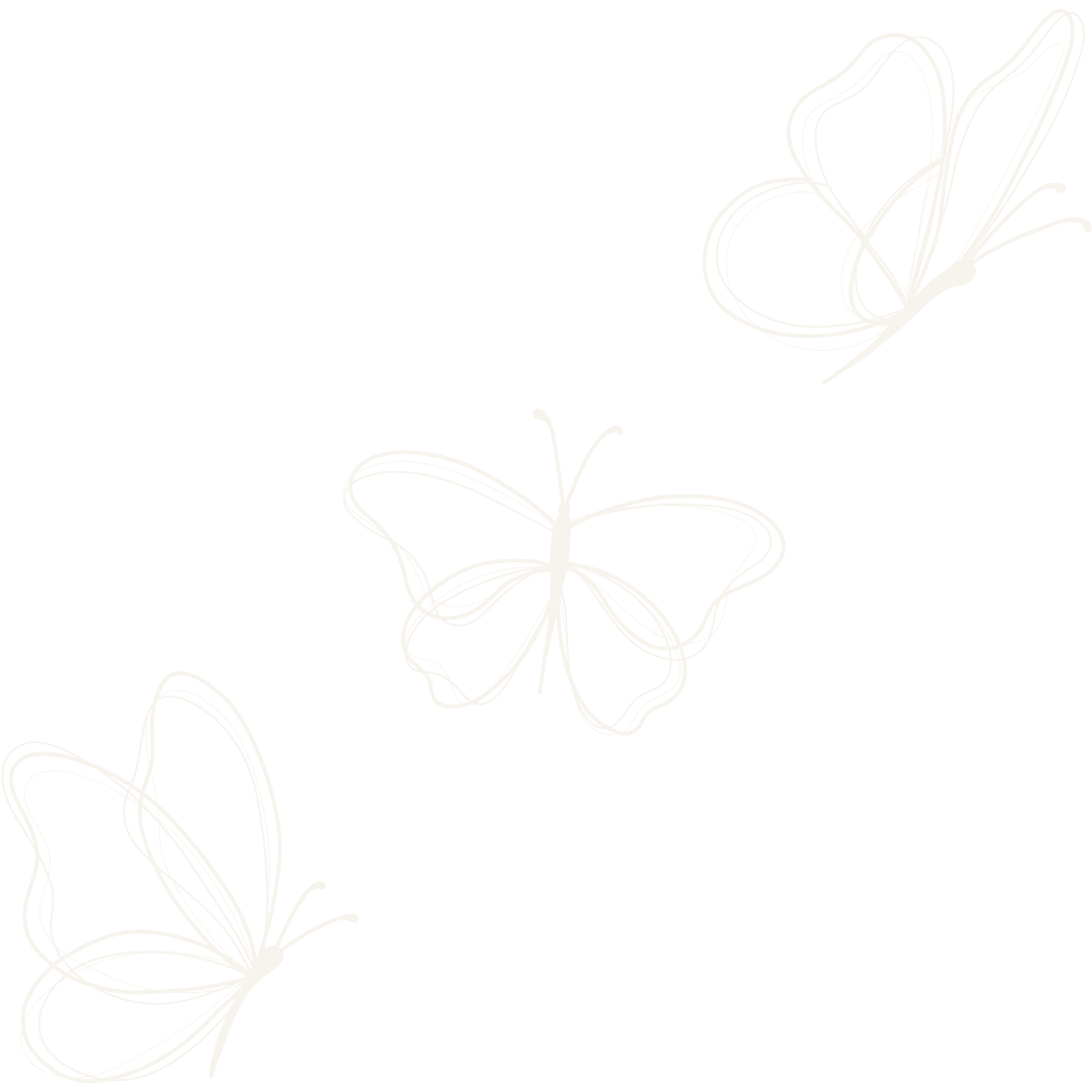 White line drawings of three butterflies on a black background.