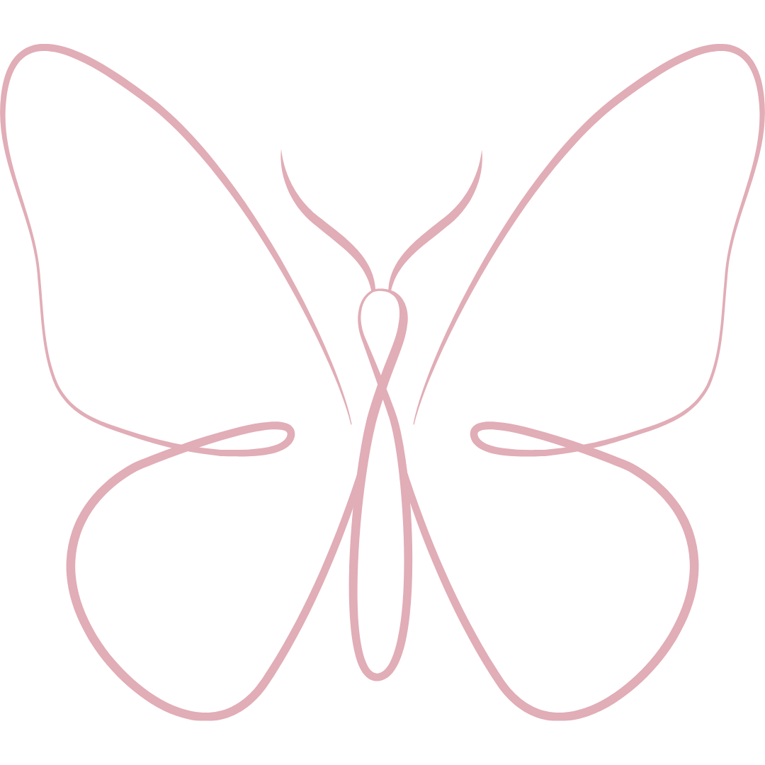 Pink outline of a butterfly on a black background.