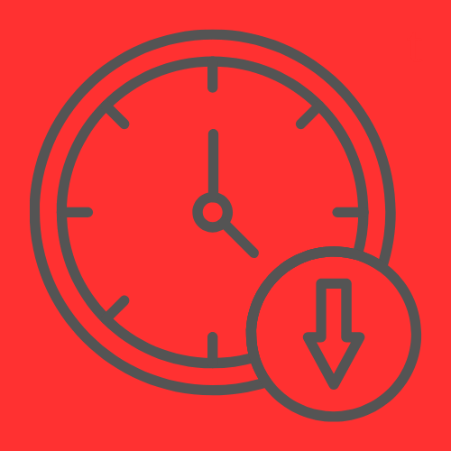 Clock with a downward arrow indicating time decrease or deadline approaching.
