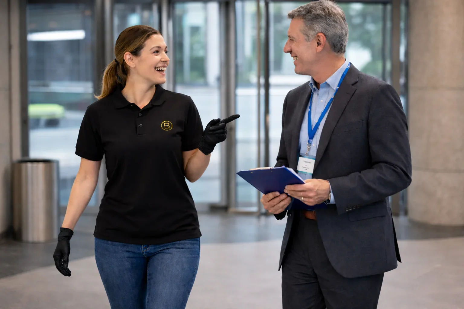 Cleaner Talking To Property Manager