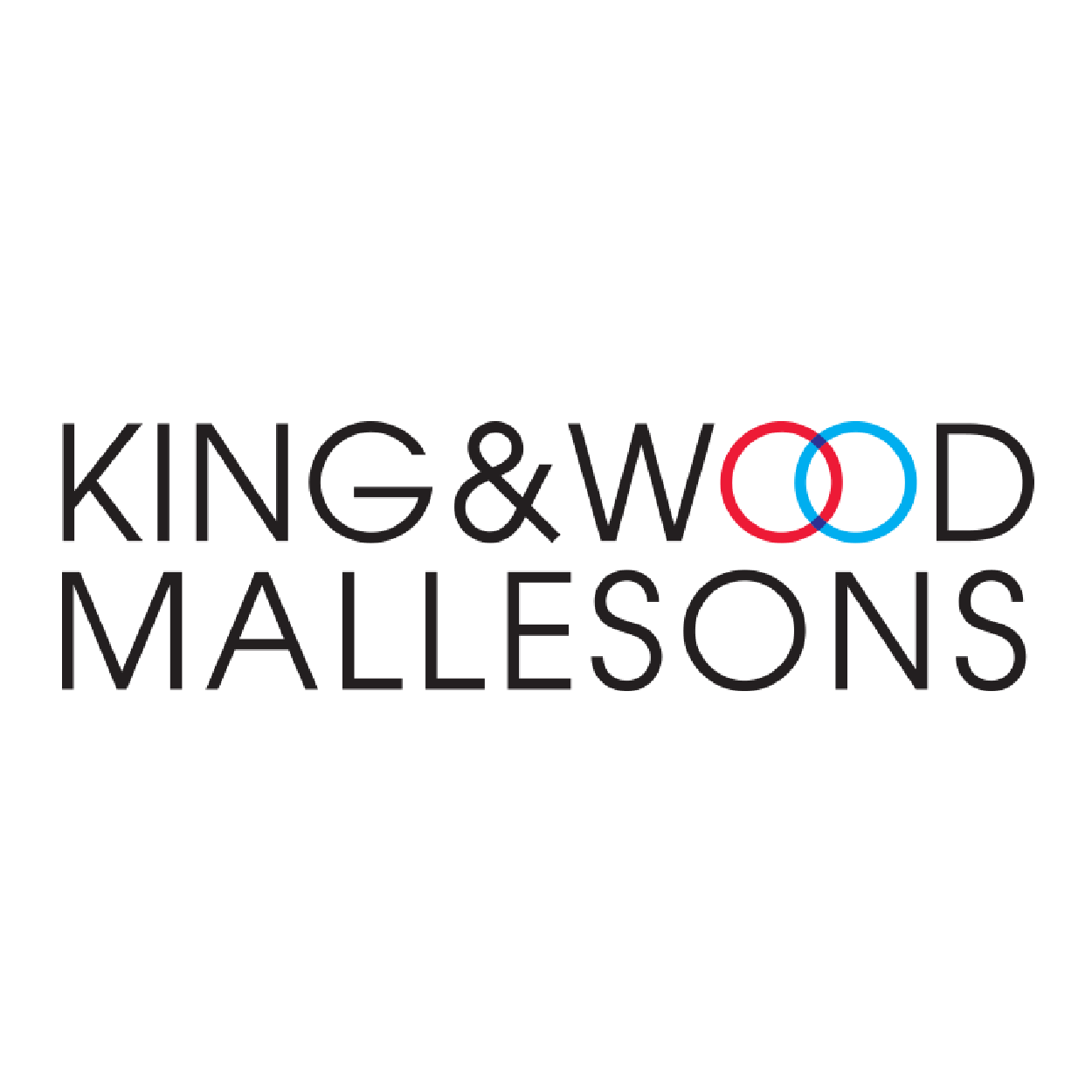 Logo for King & Wood Mallesons featuring black text with interlocking red and blue rings.