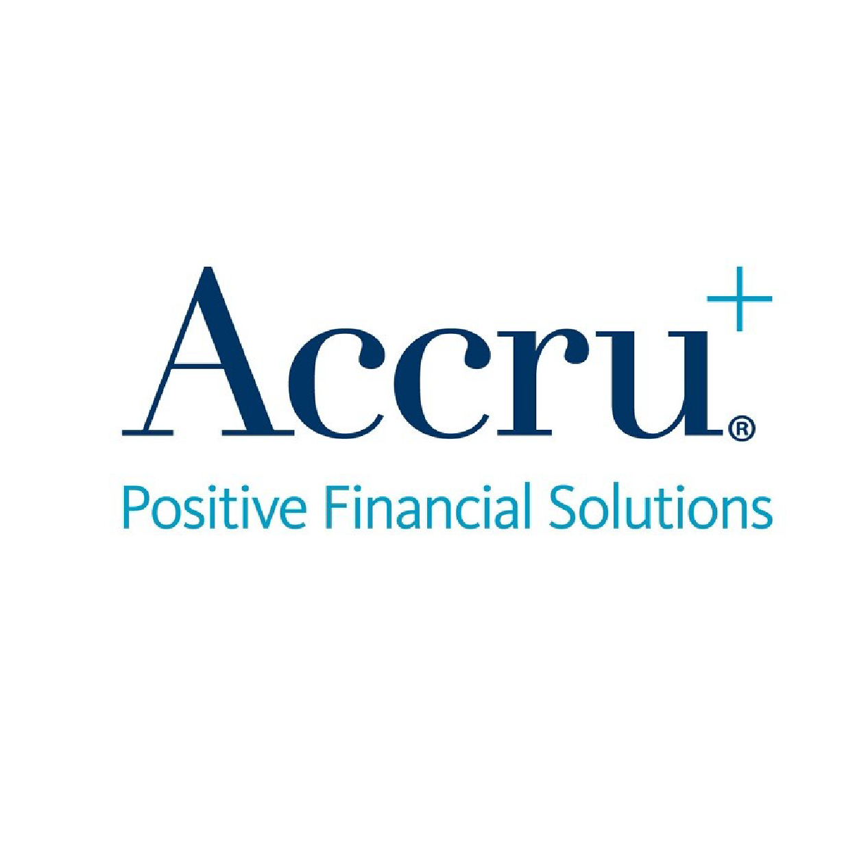 Logo for Accru+ with the tagline 'Positive Financial Solutions' in blue text.