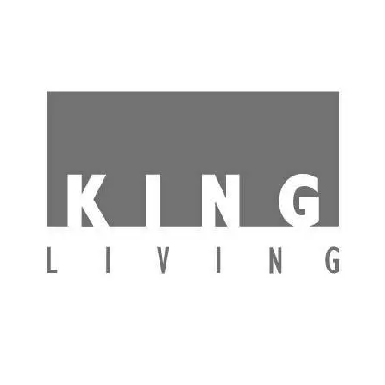 Logo with the words 'KING LIVING' in white text on a dark gray background.