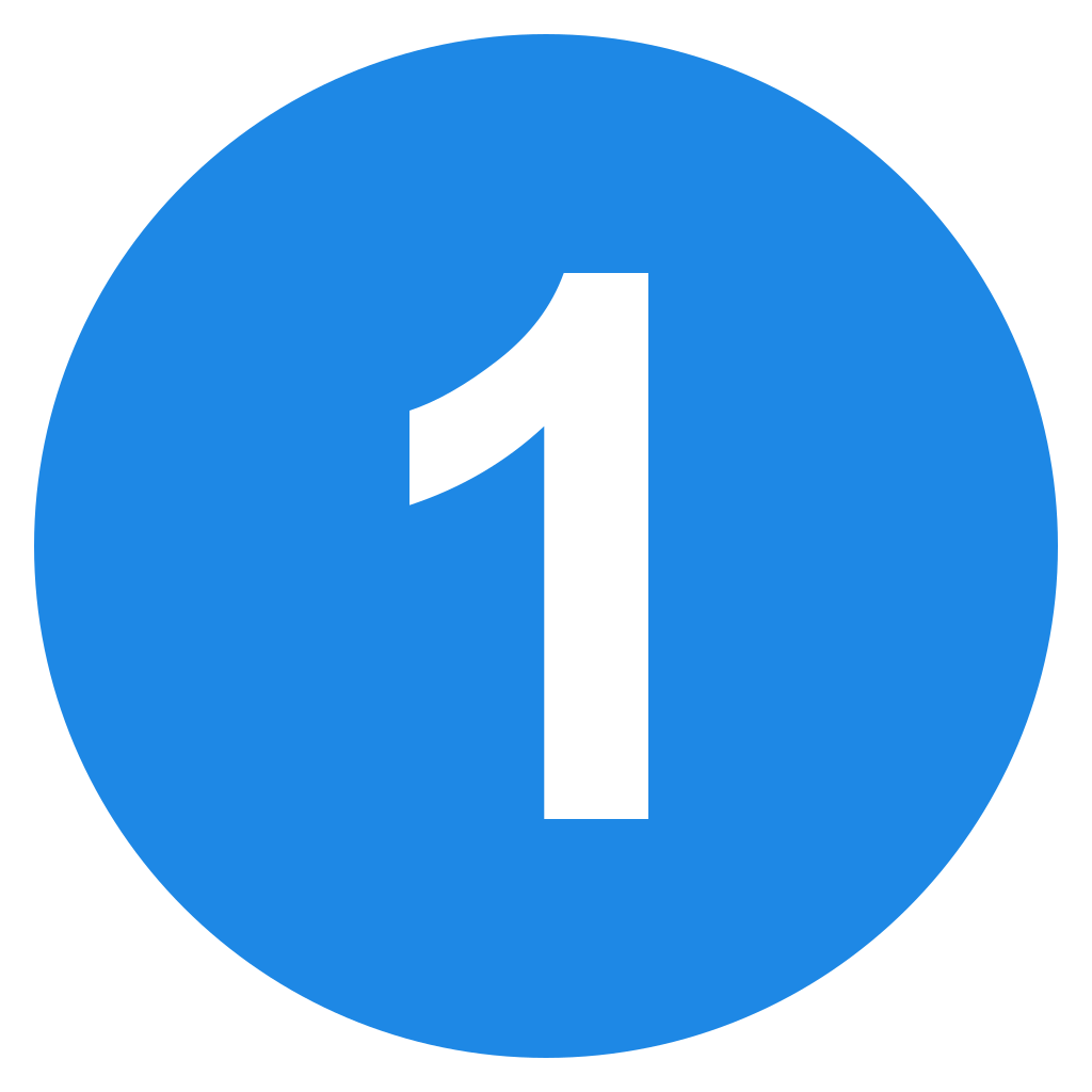 Blue circular logo with a white number one inside.