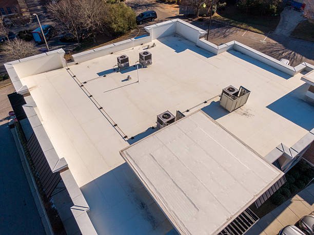 Commercial flat roof with rooftop HVAC equipment