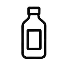 Outline drawing of a small bottle with a label.