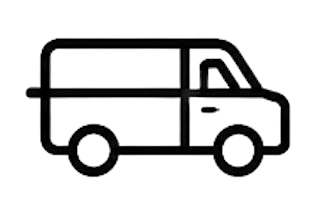 Outline of delivery van in black and white.