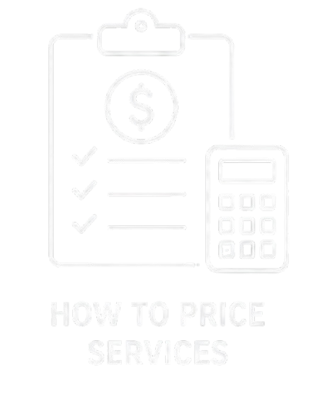 A sketch of a clipboard with a dollar sign and checkmarks, alongside a calculator, with the text 'How to Price Services' below.
