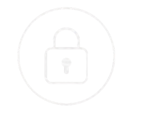 White lock icon inside a white circle on a black background.