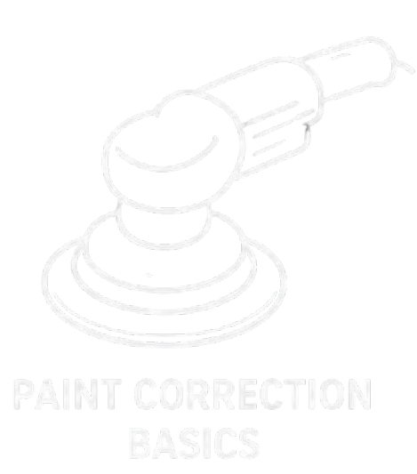 Line drawing of a spray gun, with the words "Paint Correction Basics" underneath.
