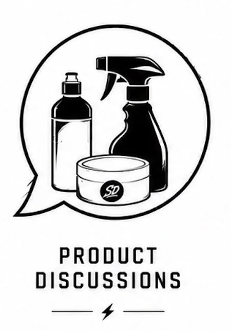 Illustration of cleaning products including a spray bottle, a bottle, and a container, with the text "Product Discussions."