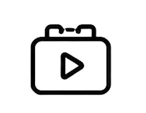 Icon of a video camera with a play button in the center, representing video content or media playback.