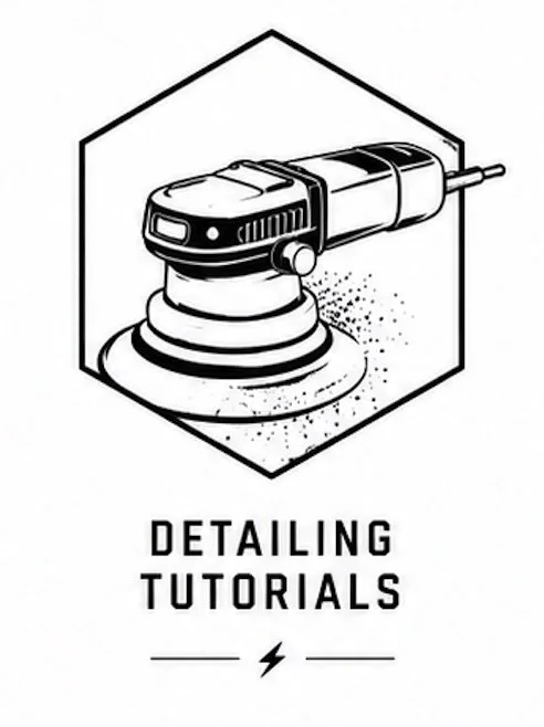 Illustration of a power sander, with the words "Detailing Tutorials" underneath.