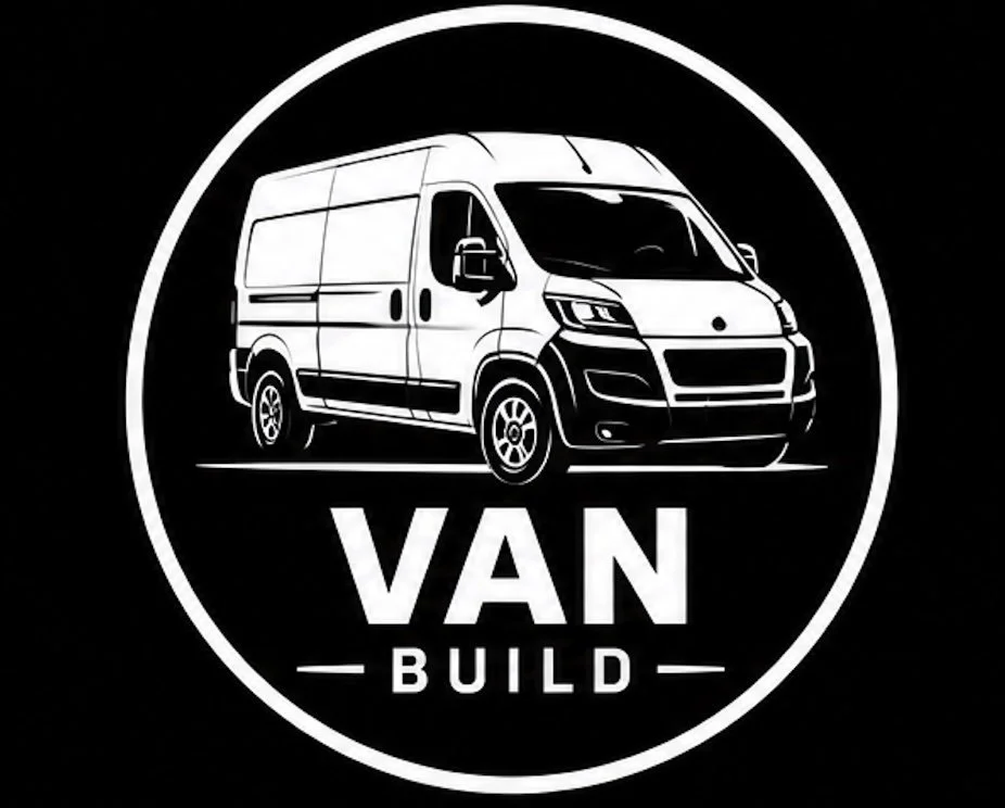 Black and white logo of a van with the text "VAN BUILD" underneath, enclosed in a circle.