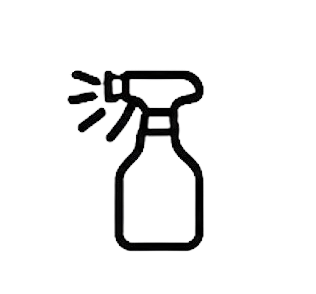 Line drawing of a spray bottle with spray coming out of the nozzle.