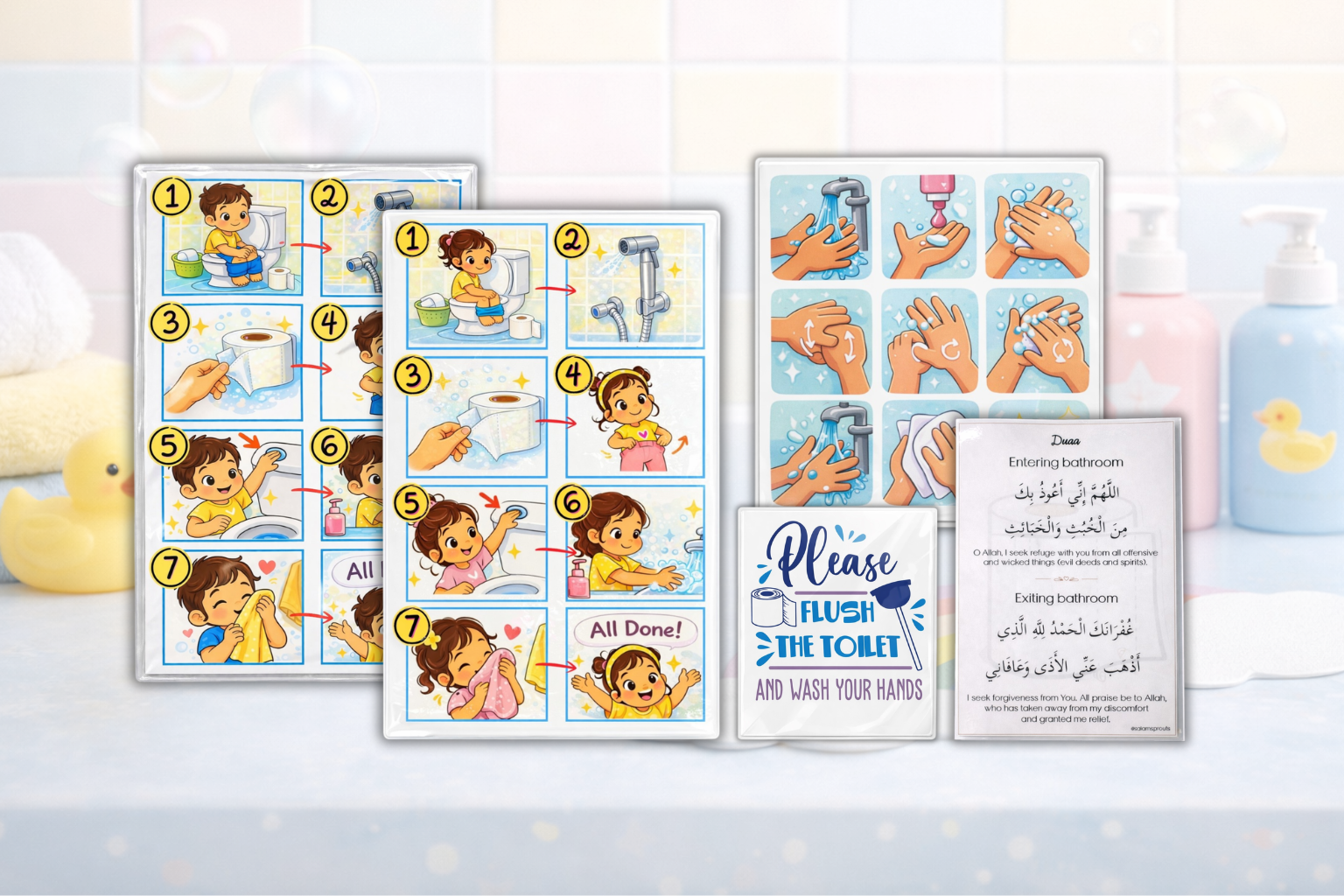 Bathroom Adab Kit for Kids | Islamic Bathroom Routine Visual Set