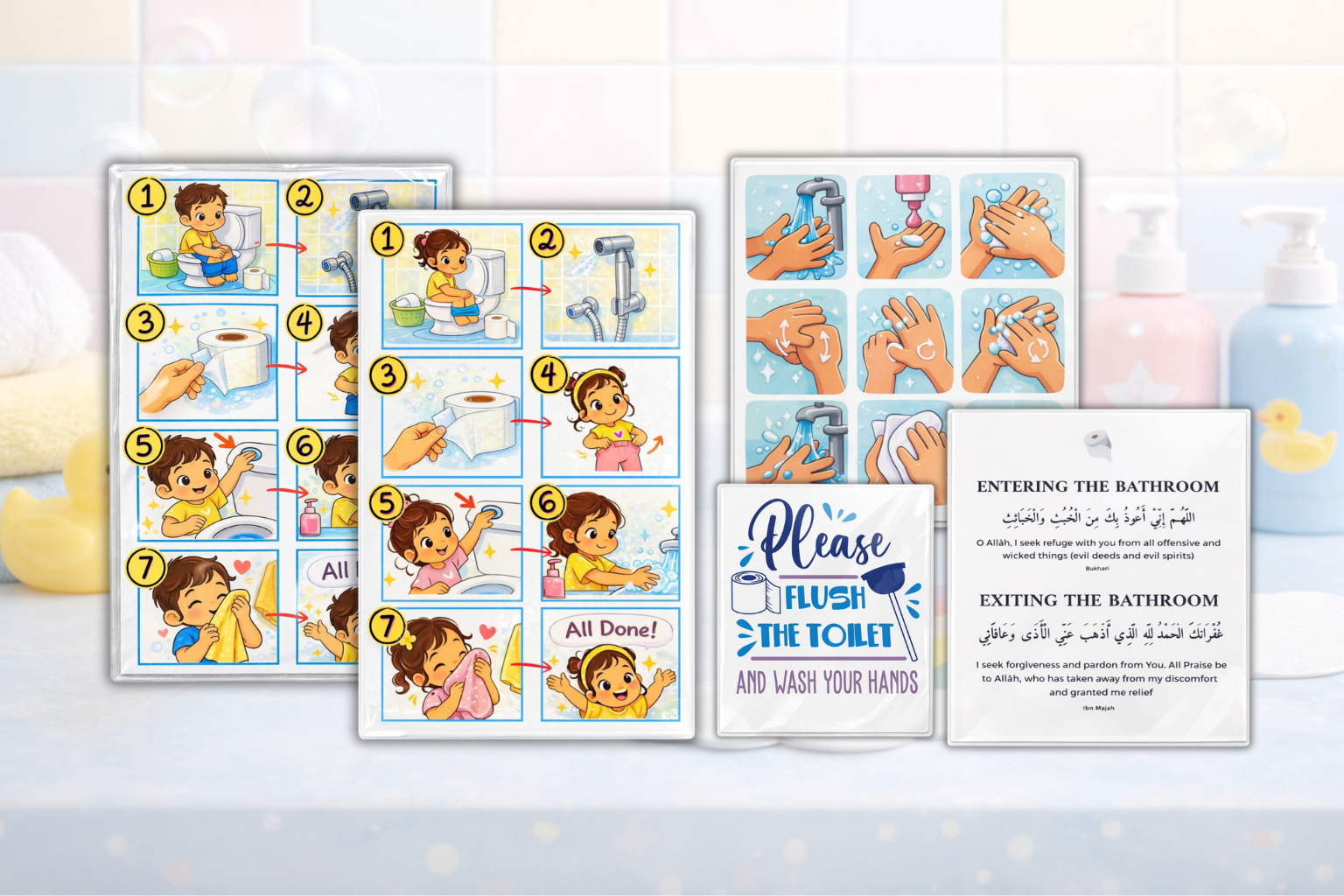 Bathroom Adab Kit for Kids | Islamic Bathroom Routine Visual Set
