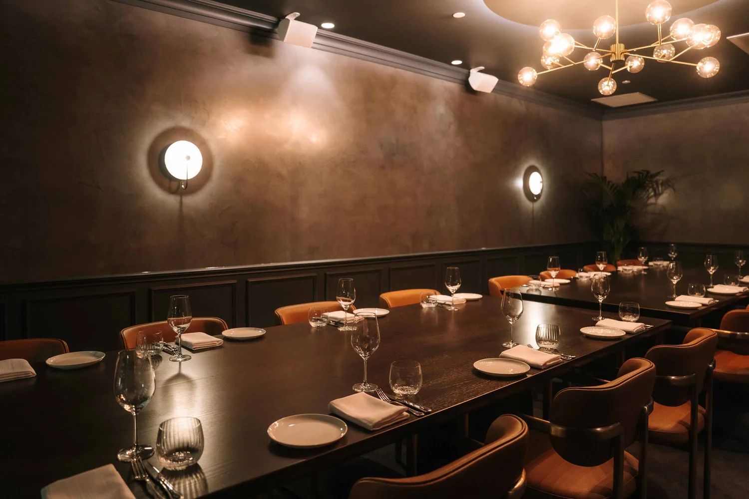 Rooms 2 and 3 combined at Blackbird Melbourne, two wall sconces along the length of the room