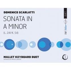 Cover of a musical score for a Mallet Keyboard Duet titled 'Sonata in A Minor' by Domenico Scarlatti.